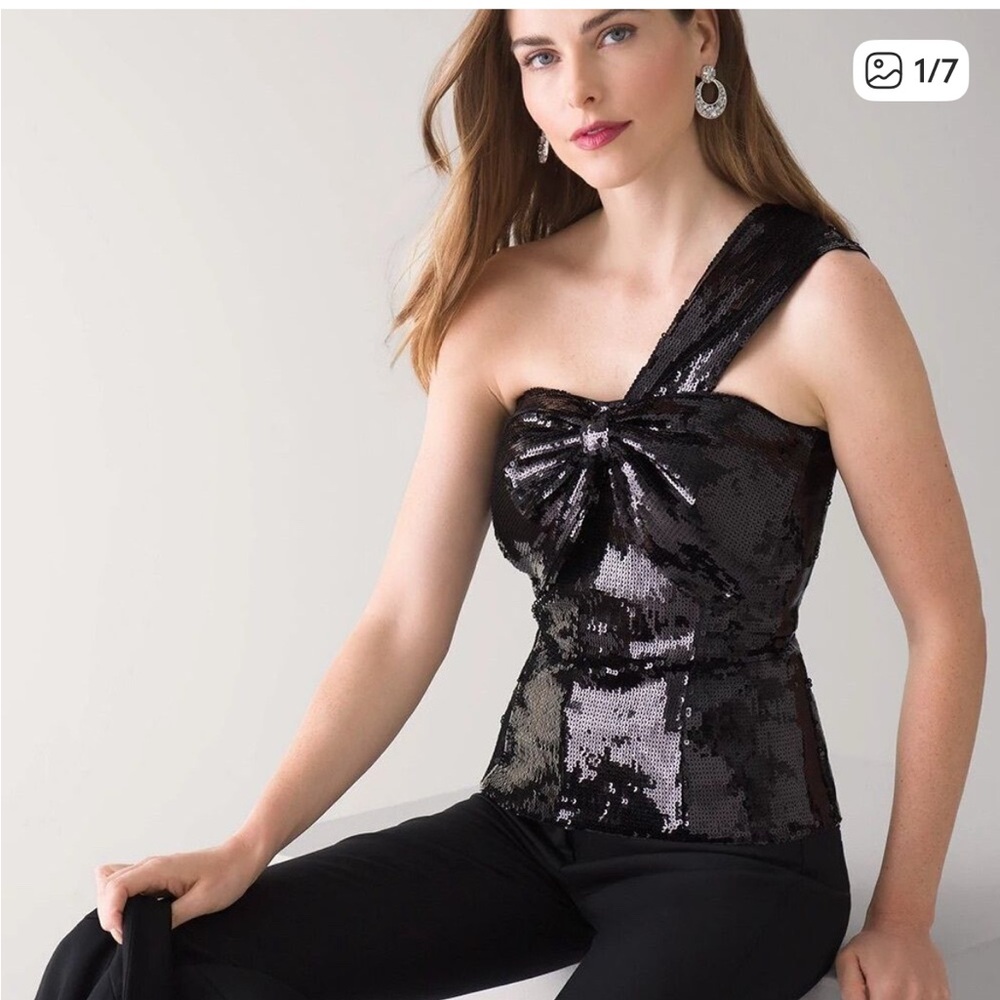 WHIBM $140 One Shoulder Sequin Bow Bustier